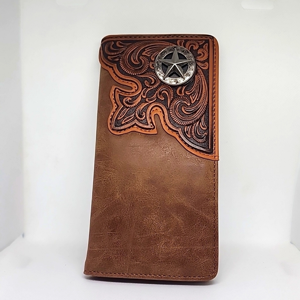 Lone 🌟 Star Concho Long Bifold PU Leather Wallet Montana West